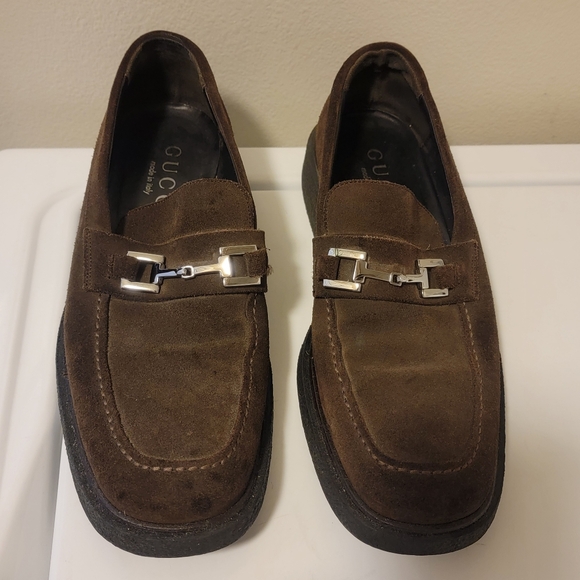 Gucci Horsebit Brown Suede Loafers Italy Women's 39 ¹/² E / US 9.5 Need Repaired - Picture 1 of 16